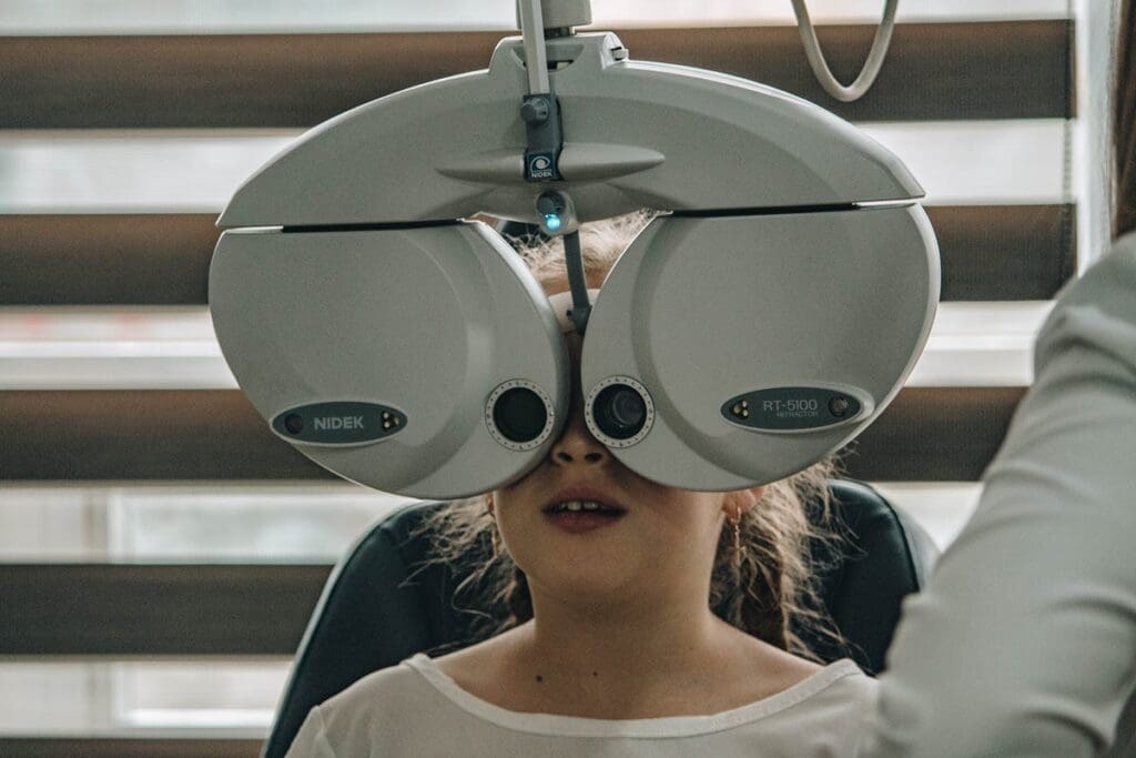 young girl eye exam