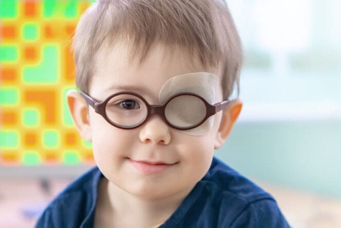 child with eye patch