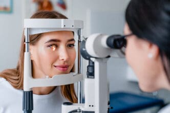 woman getting eye exam