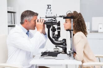 woman with doctor eye testing