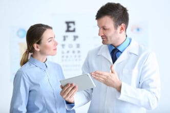 woman with eye doctor