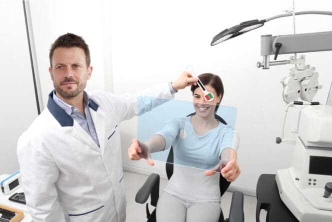 woman getting dominant eye test