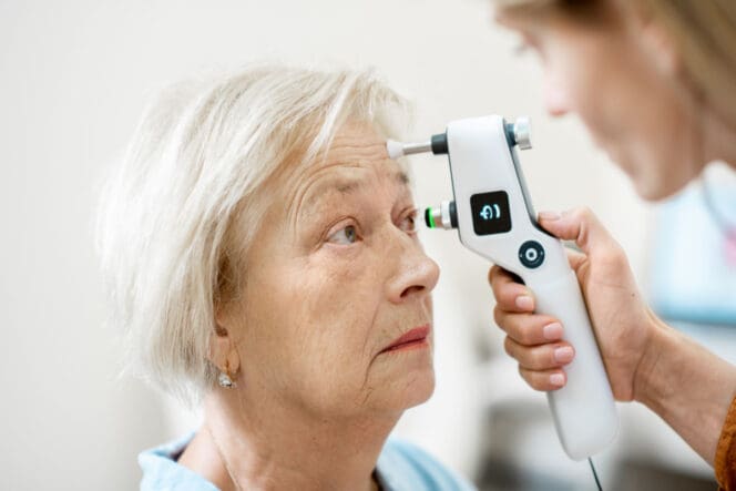 woman getting eye pressure checked