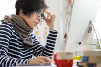 woman in blue light blocking glases